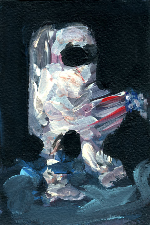 Peinture intitulée "Man on the moon" par Karen Thomas, Œuvre d'art originale, Acrylique