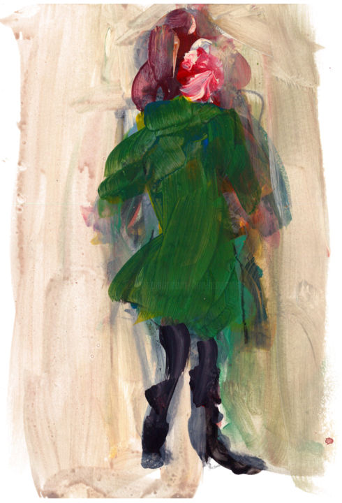 Peinture intitulée "Green coat, Regent'…" par Karen Thomas, Œuvre d'art originale