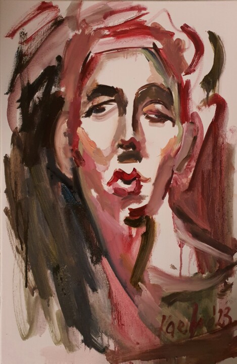 Malarstwo zatytułowany „Female portrait” autorstwa Karibou Artist, Oryginalna praca, Olej Zamontowany na Drewniana rama noszy