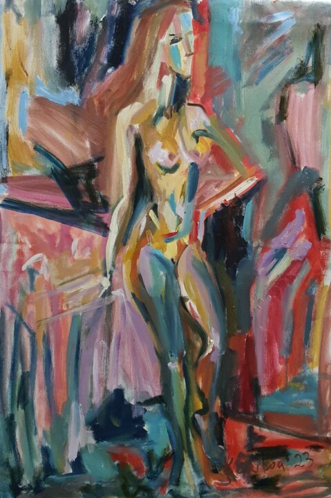 Painting titled "Semi abstract figur…" by Karibou Artist, Original Artwork, Oil