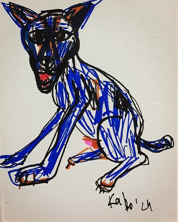 Painting titled "Dog. Wolf. Drawing" by Karibou Artist, Original Artwork, Marker Mounted on Wood Stretcher frame