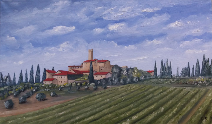 Peinture intitulée "Paysage Toscane" par Karim Art, Œuvre d'art originale, Huile