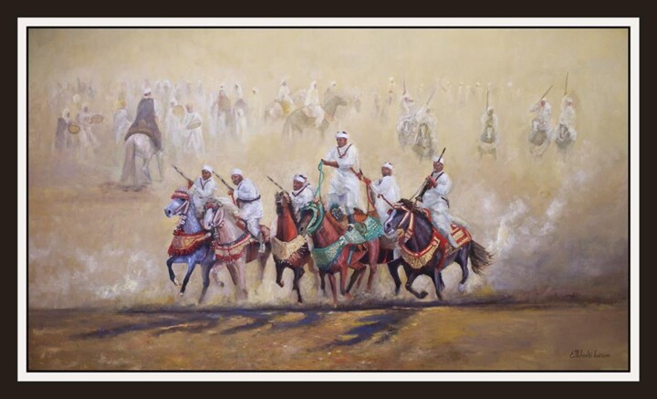 Pintura intitulada "fantasia marocaine" por Karim Elkholti, Obras de arte originais