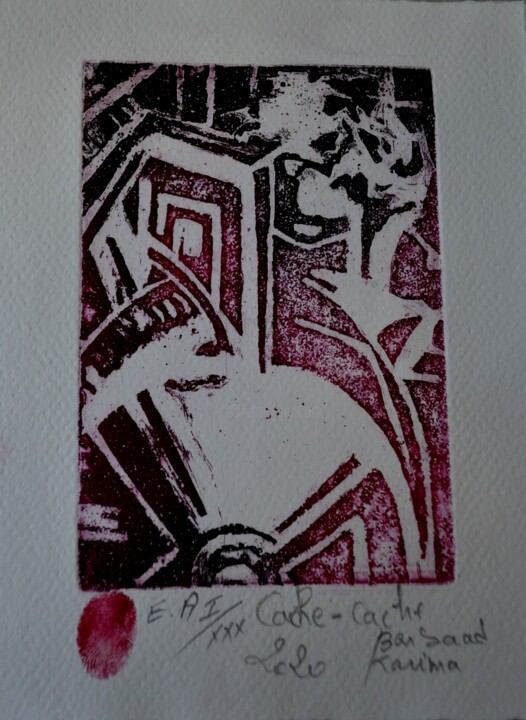 Gravures & estampes intitulée "Cache-Cache" par Karima Bensaad, Œuvre d'art originale, Eau-forte