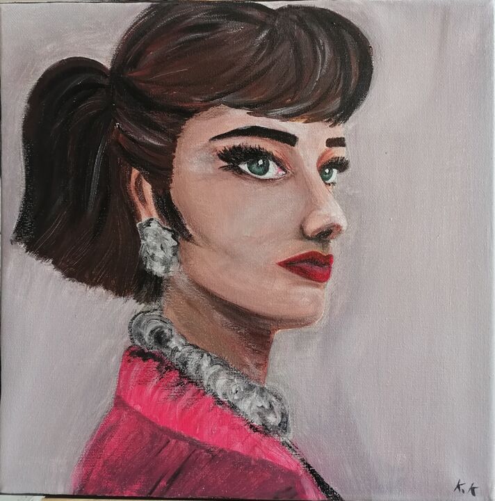 Peinture intitulée "Audrey Hepburn" par Karima Kharbache, Œuvre d'art originale, Acrylique Monté sur Châssis en bois