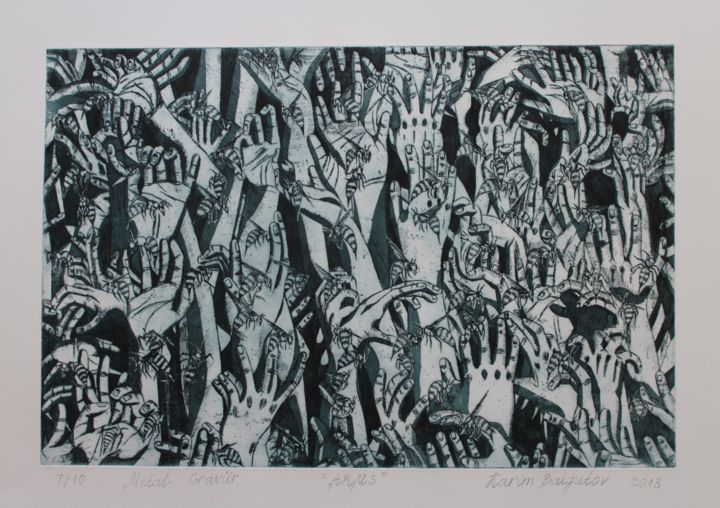 Printmaking titled "Arms" by Karimart, Original Artwork, Engraving