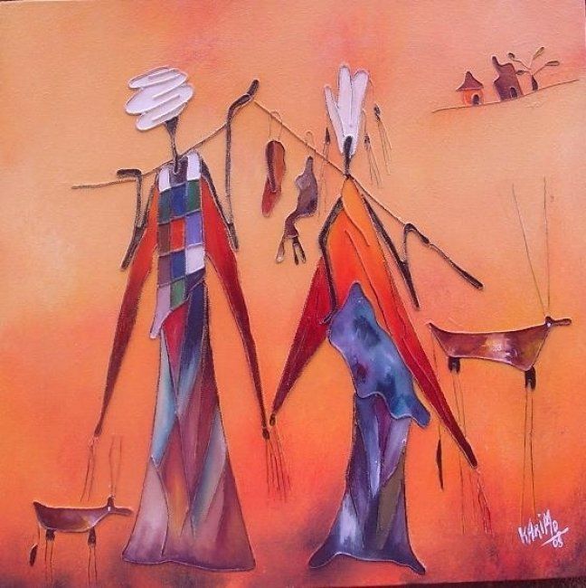 Pintura intitulada "Couple Peulh //  to…" por Atelier Les 3a, Obras de arte originais