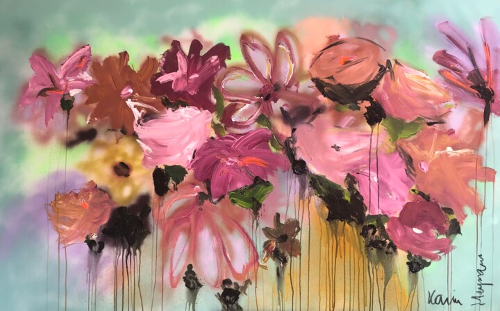 Pittura intitolato "Flower curtain" da Karin Heymans, Opera d'arte originale, Acrilico