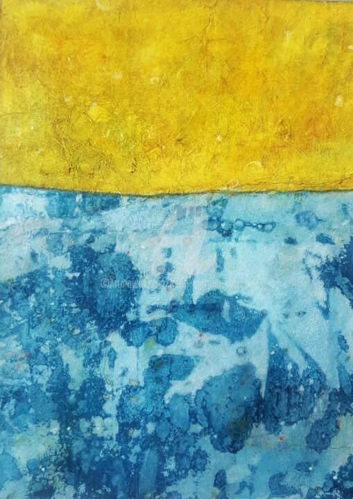 Malerei mit dem Titel ""Yellow meets Blue"…" von Karin Martina Wloczyk, Original-Kunstwerk, Aquarell