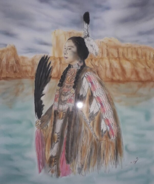 Peinture intitulée "Indianerin" par Karin Sternberg, Œuvre d'art originale, Aérographe