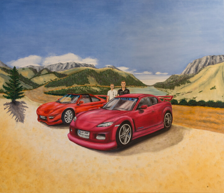 Malerei mit dem Titel "Ingo`s Mazda RX8" von Karin Sternberg, Original-Kunstwerk, Öl