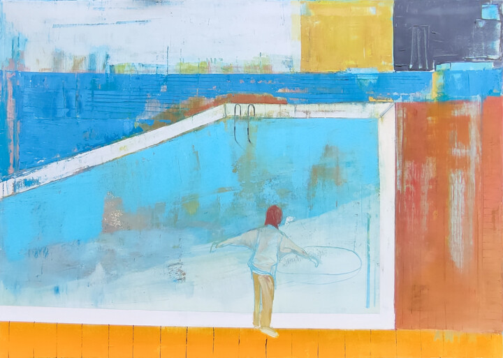 Painting titled "Pool 12" by Kariko Ono, Original Artwork, Oil Mounted on Wood Stretcher frame