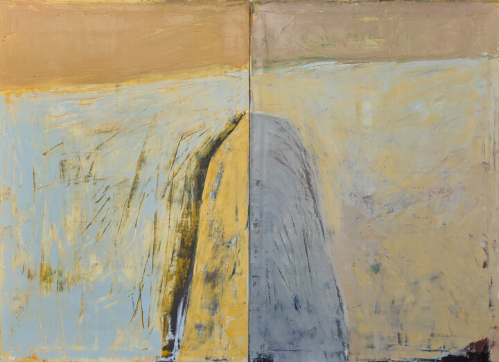 제목이 "Landscape 1, diptych"인 미술작품 Kariko Ono로, 원작, 기름 나무 들것 프레임에 장착됨