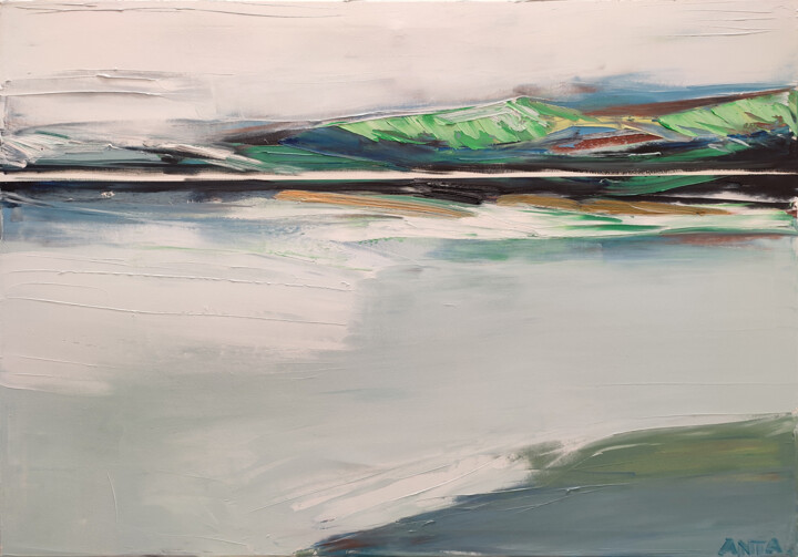 제목이 "Landscape 12'"인 미술작품 Kariko Ono로, 원작, 기름 나무 들것 프레임에 장착됨