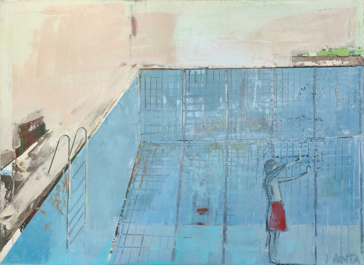 Pittura intitolato "Pool 18" da Kariko Ono, Opera d'arte originale, Olio Montato su Telaio per barella in legno