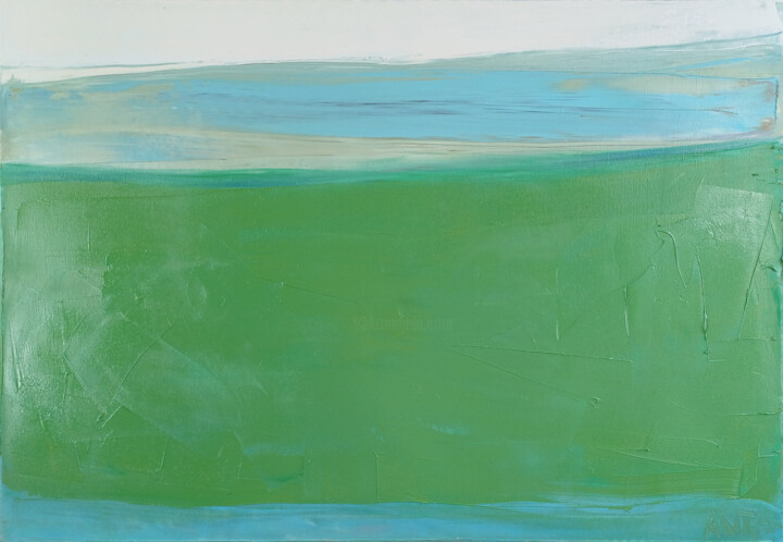 제목이 "Landscape 7'"인 미술작품 Kariko Ono로, 원작, 기름 나무 들것 프레임에 장착됨