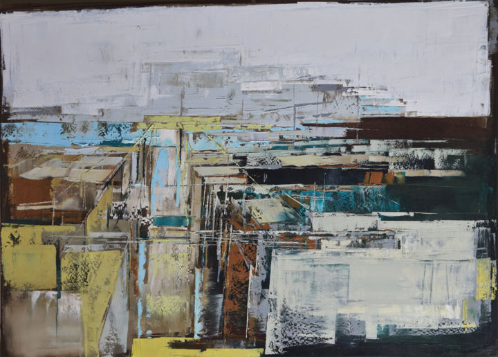 Malerei mit dem Titel ""Layer city 89"" von Kariko Ono, Original-Kunstwerk, Öl