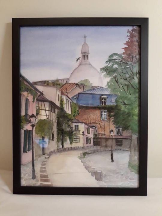 Painting titled "A view of the Sacré…" by Karina Azarian, Original Artwork, Watercolor
