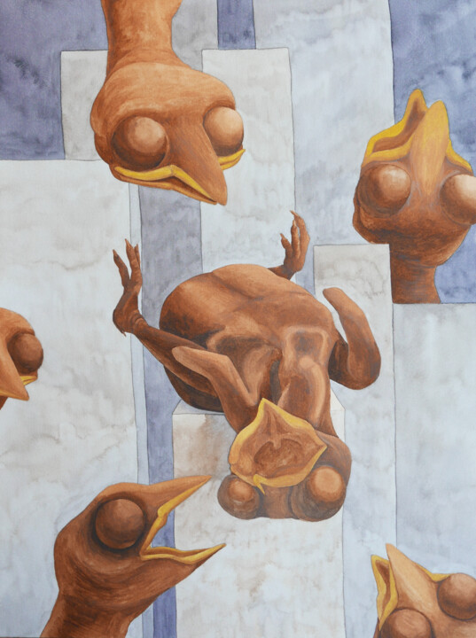 Картина под названием "Chicks in the city" - Karina Danylchuk, Подлинное произведение искусства, Акварель