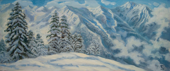 Painting titled "Winter slopes" by Karina Galyamova, Original Artwork, Oil