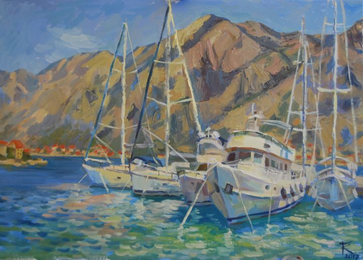 Картина под названием "Bay in Kotor" - Karina Galyamova, Подлинное произведение искусства, Масло