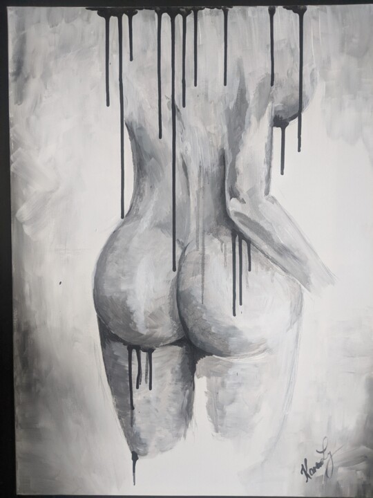 Malerei mit dem Titel "Behind my Back" von Karina Miska (Karen Ly), Original-Kunstwerk, Acryl