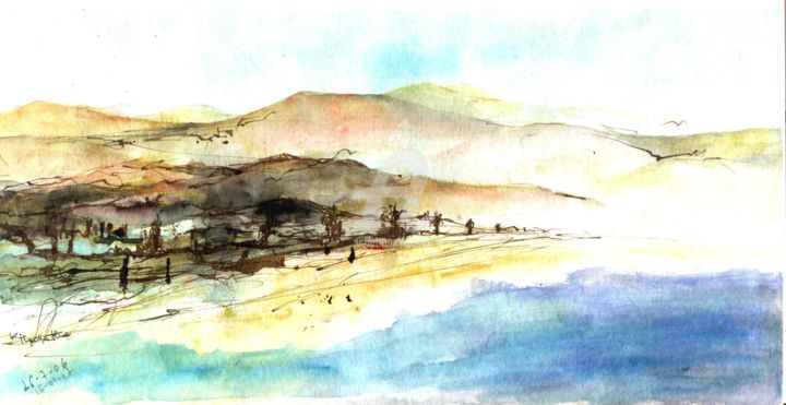 Desenho intitulada "Creta landscapes" por Karina Plachetka, Obras de arte originais, Tinta