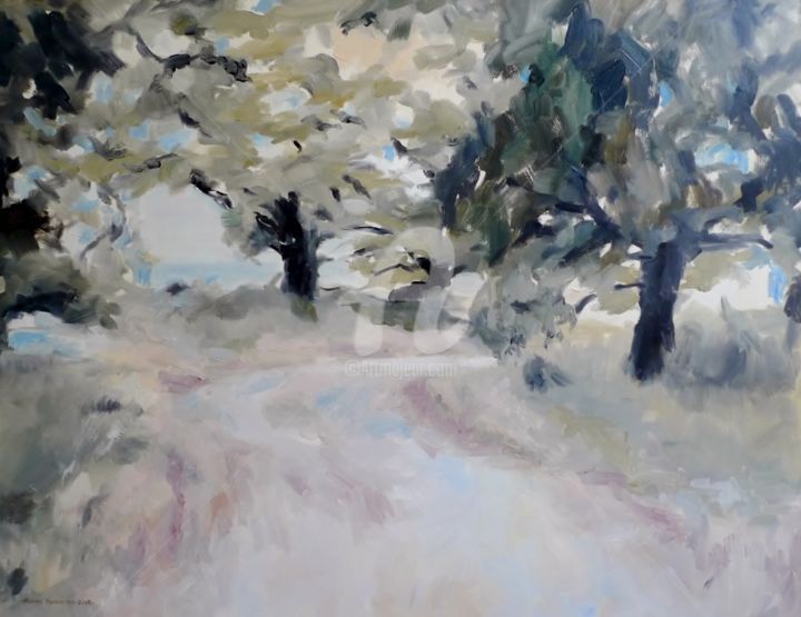 Malerei mit dem Titel "Olive grove on Crete" von Karina Plachetka, Original-Kunstwerk, Öl