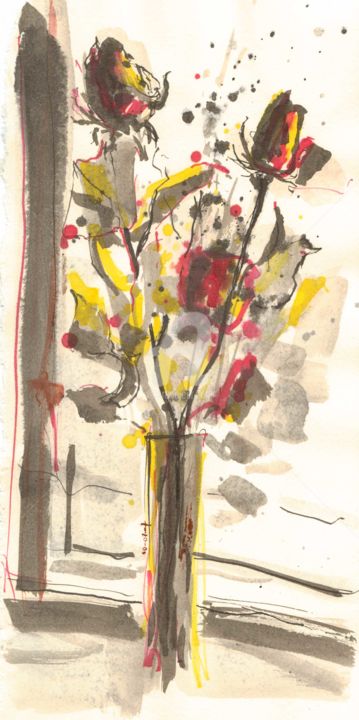 Desenho intitulada "Black roses" por Karina Plachetka, Obras de arte originais, Tinta