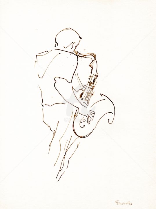 Zeichnungen mit dem Titel "Jazz musicians_8" von Karina Plachetka, Original-Kunstwerk, Tinte