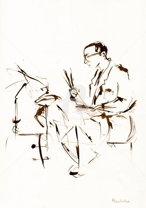 Zeichnungen mit dem Titel "Jazz musicians_11" von Karina Plachetka, Original-Kunstwerk, Tinte