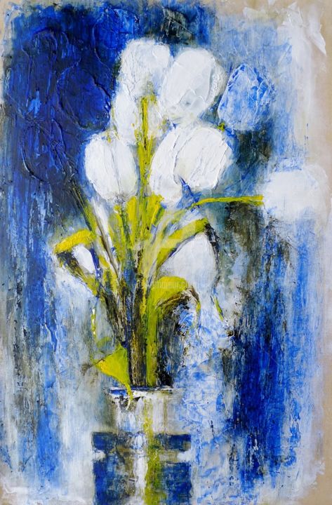 Pintura titulada "White tulips" por Karina Plachetka, Obra de arte original, Acrílico