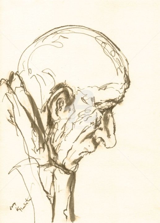 Drawing titled "Old man" by Karina Plachetka, Original Artwork, Ink