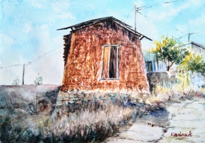 Painting titled "Old Shed" by Karine Andriasyan, Original Artwork, Watercolor