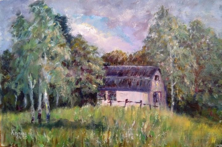Painting titled "Lonely Cottage - pl…" by Karine Andriasyan, Original Artwork, Acrylic