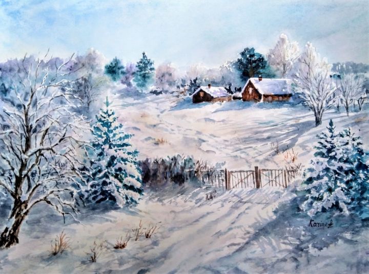 Картина под названием "Winter Fantasy" - Karine Andriasyan, Подлинное произведение искусства, Акварель