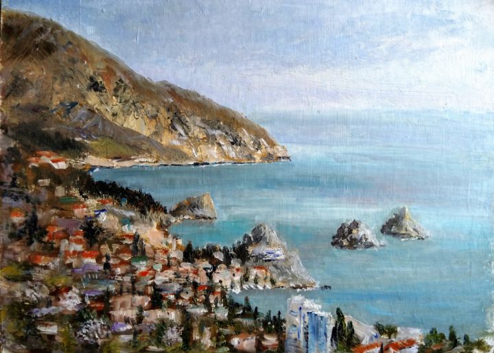 Painting titled "Gurzuf Bay" by Karine Andriasyan, Original Artwork, Oil