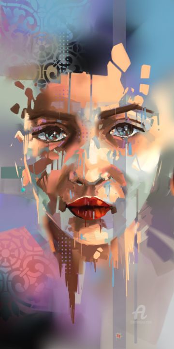 Digitale Kunst getiteld "Any" door Karine Brailly, Origineel Kunstwerk, Digitaal Schilderwerk Gemonteerd op Frame voor houte…