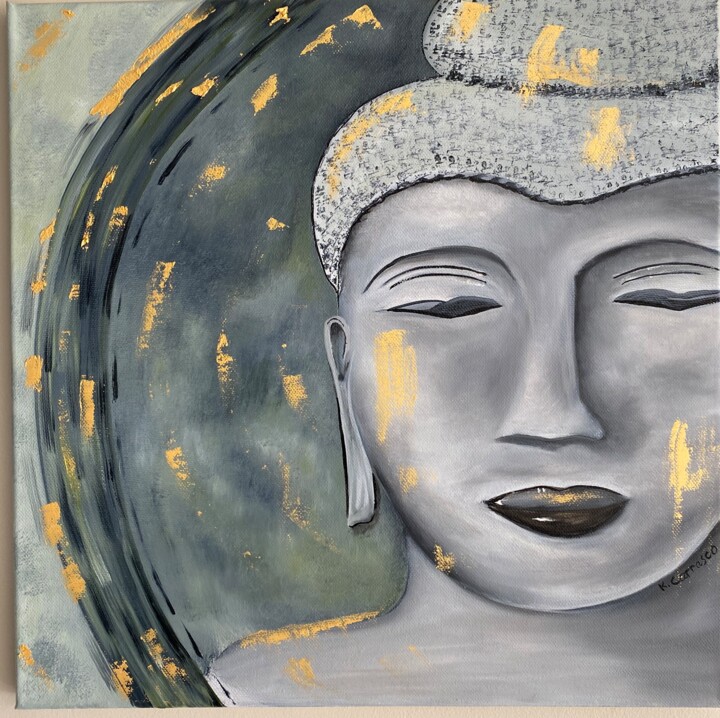 Painting titled "Spiritualité" by Karine Carrasco, Original Artwork, Oil Mounted on Wood Stretcher frame