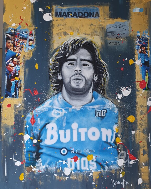 Painting titled "MARADONA" by Karine Colombani (KARINECO'ART), Original Artwork, Acrylic