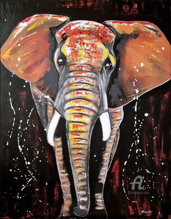 Картина под названием "POP ELEPHANT" - Karine Colombani (KARINECO'ART), Подлинное произведение искусства, Акрил
