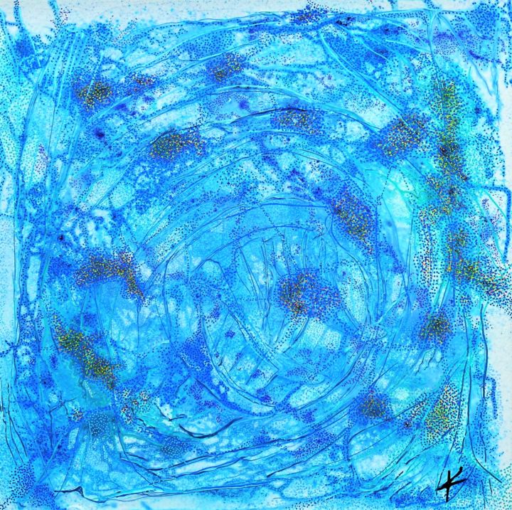 Ζωγραφική με τίτλο "BLUE LAGOON" από Karine D'Arlhac, Αυθεντικά έργα τέχνης, Ακρυλικό Τοποθετήθηκε στο Ξύλινο φορείο σκελετό