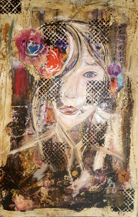 Peinture intitulée "Femme cachée" par Karine Fromentin, Œuvre d'art originale, Acrylique