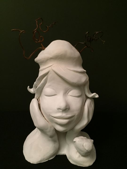 Sculptuur getiteld "sereine" door Juka, Origineel Kunstwerk, Terra cotta