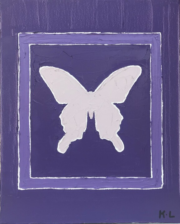 Peinture intitulée "papillon violet" par Karine Lejeune, Œuvre d'art originale, Huile Monté sur Châssis en bois