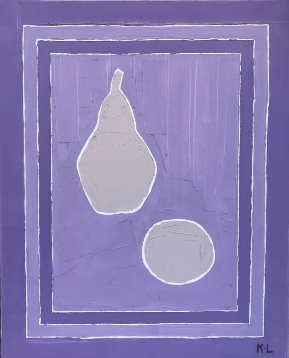 Картина под названием "Nature morte violet…" - Karine Lejeune, Подлинное произведение искусства, Масло Установлен на Деревян…