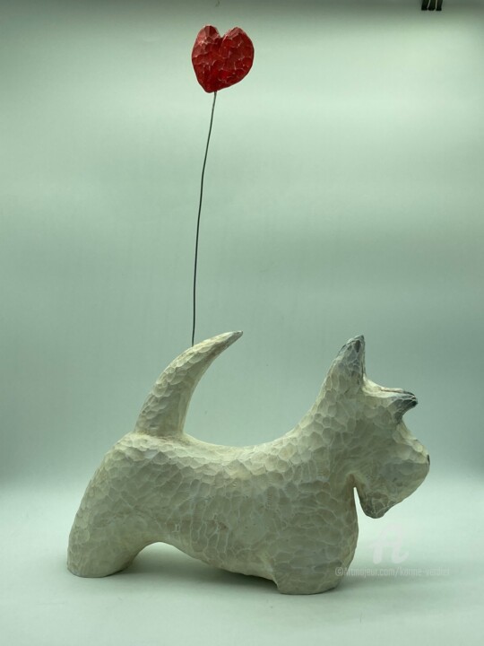 Escultura titulada "Scottish terrier Ec…" por Karine Verdier, Obra de arte original, Madera