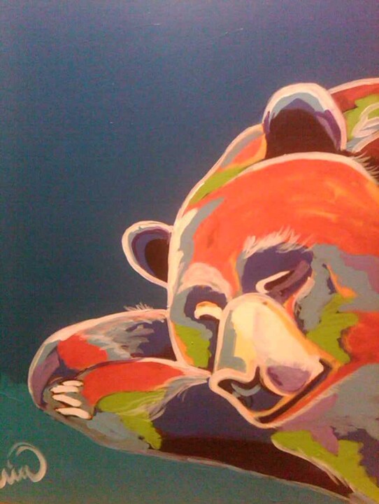 Painting titled "quiet bear" by Karine Wingel, Original Artwork, Acrylic