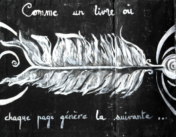 Drawing titled "Comme un livre où c…" by Karine Cathala (KA), Original Artwork, Ink
