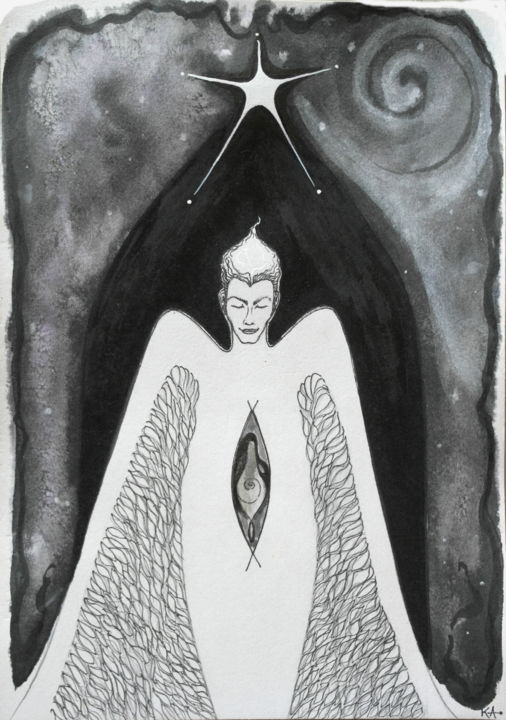Desenho intitulada "L'Ange de la Miséri…" por Karine Cathala (KA), Obras de arte originais, Grafite